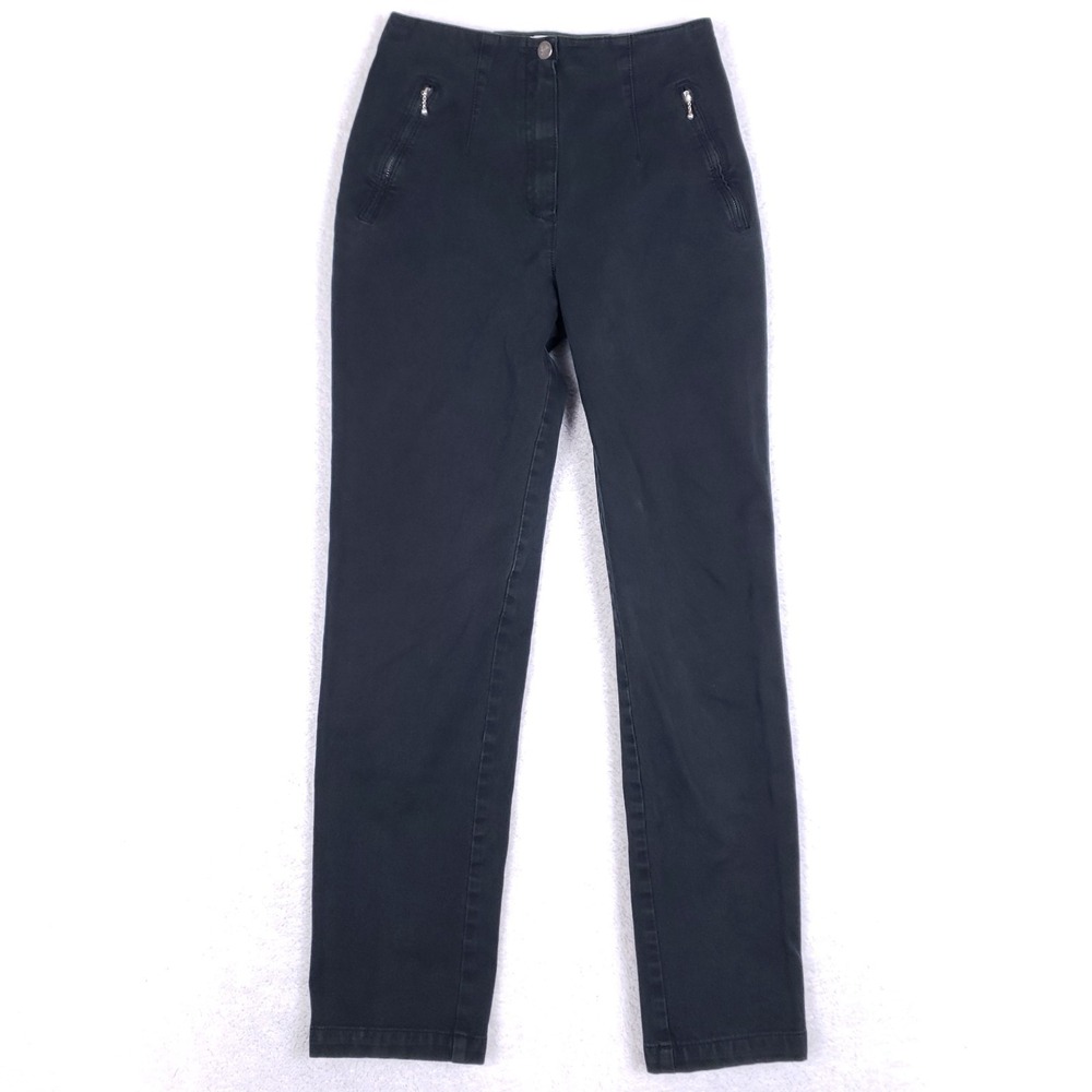 Vanilia High Rise Slim Leg Pant Black Zip Pockets Sz 36 Minimalist Tailored Chic